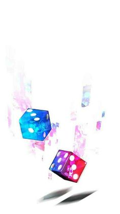 two colorful dices are flying in the air