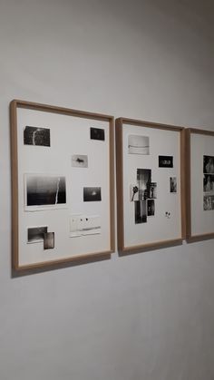 three framed photographs hang on the wall next to each other