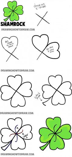 four leaf clovers with the words shamrock written on them and two hearts attached to each other