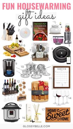 a collage of gifts for the housewarming with text overlay that reads fun housewarming gift ideas