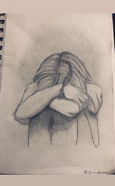 a drawing of two people hugging each other with their arms wrapped around one person's head