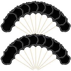 black and white paper fan with scallops on the sides, set of five