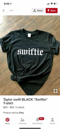 a black shirt with white writing on the front and bottom that says swiffie