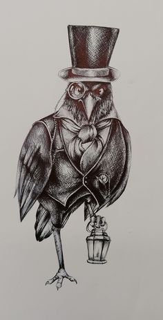 a drawing of an owl wearing a top hat