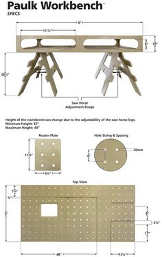 an image of a workbench with measurements for the top and bottom parts on it