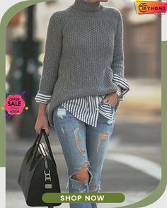 Sweater Women Outfit, Winter Sweater Outfits, Look Adidas, Estilo Indie, Skandinavian Fashion, Trendy Sweaters, Casual Tunics, Outfit Trends