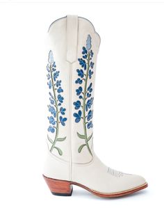 White Knee High Boots, White Block Heels, Cowgirl Boot, Tall Boot, Blue Heels, Wide Calf Boots, Blue Bonnets, Wide Boots, Down South