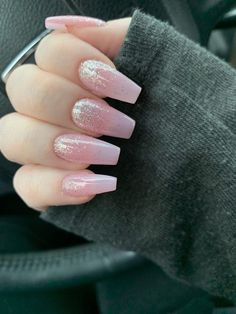 Ombre Acrylic Nails, New Nails, Sparkle Nails, Nails Manicure, Pink Nail