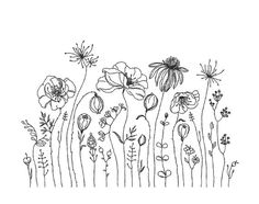 a line drawing of flowers on a white background