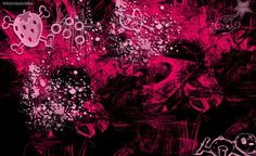 an abstract painting with pink and black colors