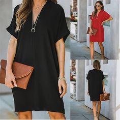 Season:Summer; Fabric:Polyester; Sleeve Length:Short Sleeve; Look After Me:Machine wash; Gender:Women's; Style:Streetwear; Elasticity:Micro-elastic; Occasion:Date,Street,Work,Gift; Fit Type:Regular Fit; Dresses Type:Casual Dress,Plain Dress,Summer Dress; Design:Ruched; Neckline:V Neck; Listing Date:12/25/2023; Bust:; Length:; Fit US Size:; Fit UK Size:; Fit EU Size:; Dress Length Type:Mini Dress; Print Type:non-printing Summer Evening Outfit Night, Dress For Party Night, Black Dress For Party, Casual Evening Dress, Summer Evening Outfit, V Neck Tshirt, Chiffon Jumpsuit, Matching Patterns, Plain Dress