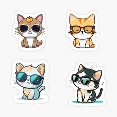 four stickers with cats wearing sunglasses on them