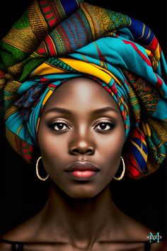 an african woman wearing a colorful turban