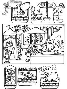 a coloring page with animals in the zoo