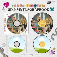 CD & Vinyl Record Scrapbook Template Canvas Scrapbook Art, Cd Canva Scrapbook, Canva Design Template, Cute Canva Graphics, Canva Sets Elements Free, Scrapbook Templates Canva Free, Canva Cute Templates, Canva Birthday Template