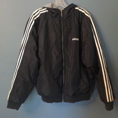 Vintage Rare Men’s Black And White Reversible To Gray And Black Jacket Size Large. Chest: 48 Inches. Length: 26 Inches. Sleeve: 32 Inches From Neck Hem To Bottom Cuff. Zipper Front. Pockets. Black Side In Nice Condition. Gray Side Has Some Wear. Adidas Jackets, Black Side, Adidas Black, Black Jacket, Black Adidas, Adidas Men, Front Zipper, Adidas Jacket, Mens Jackets