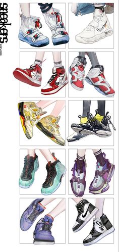 various pairs of shoes are shown in an advertisement for the japanese shoe brand, adidas