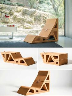 the cardboard furniture is made to look like it has been folded over and placed on top of