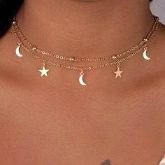 Diamond Necklaces, Double Chain, Chain Choker Necklace, Cute Necklace, Moon Star