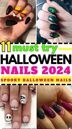 Halloween Nails Creepy, Halloween Nails 2023 Trends, Halloween Nail Designs Coffin, Halloween Gel Nails, Spooky Season Nails, Spooky Halloween Nails, Easy Halloween Nails Design, Coffin Halloween, Halloween Nail Art Easy