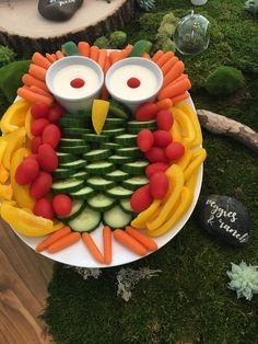 an owl made out of fruits and vegetables