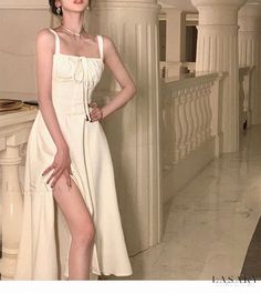 Lasaky - White Strapless Formal Dress with Elegant Fishbone Design and Side Slit White Halter Neck Dress, White Suspenders, White A Line Dress, Party Dress Women, White Halter Dress, 파티 드레스, Dress Korean, White Sleeveless Dress, Split Skirt