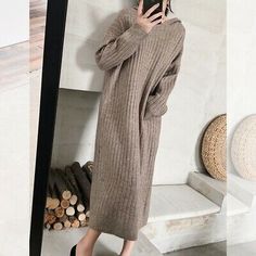 Trendy Fashion Womens Warm Fall/winter Hooded Sweater Dresses Knitted Loose Long Pullover Dress, Sweaters Dresses Loose Knit Dress, Loose Knit Jumper, New Long Dress, Knitted Winter Dress, Hooded Sweater Dress, Long Dress Plus Size, Sweaters Black, Korean Fashion Dress, Hooded Dress