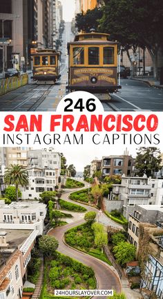 the san francisco instagram caption is shown with an image of a cable car