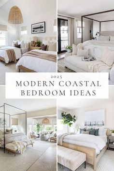 modern coastal bedroom decor ideas in white and neutral colors with text overlay that reads, 2013