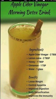 Morning Detox Drink, Apple Cider Vinegar Morning, Vinegar Drinks, Lemon Diet, Body Detoxification, Apple Cider Vinegar Drink, Smoothie Detox, Natural Colon Cleanse, Colon Cleanse