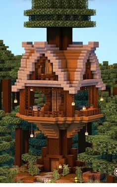 a tree house is shown in this minecraft video game