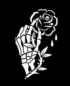 a black and white drawing of a hand holding a rose