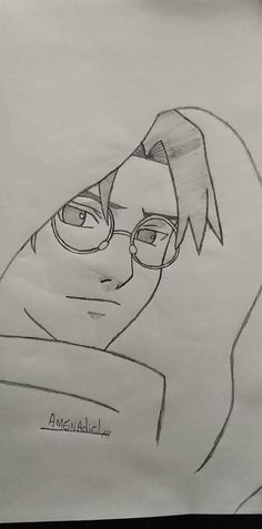 a drawing of a man with glasses on paper