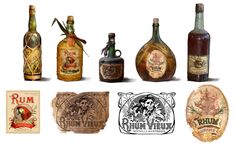 several different types of liquor bottles are shown