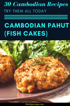 crab cakes on a plate with lettuce and carrots in the background text reads 30 canadian recipes try them all today