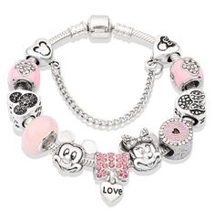 PRICES MAY VARY. BEAUTIFULLY DESIGNED SILVER CHARMS BRACELETS BRACELET + ALL CHARMS INCLUDED 20 CM / 7.9 INCHES LENGTH A GREAT GIFT FOR YOURSELF OR SOMEONE SPECIAL Like a Butterfly, It Goes Where it Pleases, and Pleases Where it Goes MIADEAL Cartoon Mouse Theme Charms Bracelet, Pandora Compatible, Pink Edition Bracelet Pandora, Bracelet Diy, Elegant Bracelet, Pink Enamel, Beaded Bracelets Diy, Bead Charm Bracelet, Crystal Charm, Red Crystals, Mickey Minnie