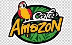 the logo for cafe amazon with a parrot sitting on it's branch, which reads cafe amazon