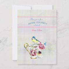 $1.74 | Bridal Tea Party Shower Invitation | Bridal Shower Invitations | bridal tea party shower card, tea party invitation, wedding shower invitation, tea, roses, pink, shower, wedding shower, butterfly, bird Wedding Shower Invitations, Roses Pink, Invitation Wedding, Tea Roses