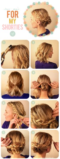 braids + bun [for short hair] Hair Tutorials Easy, Short Hair Tutorial, Skirt Maxi, Short Hair Updo, Short Hairstyle, French Braid, Shoulder Length Hair