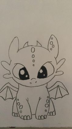 a drawing of a little dragon with big eyes