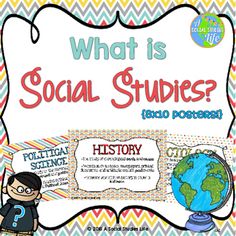 what is social studies? poster with an image of a boy and a globe on it