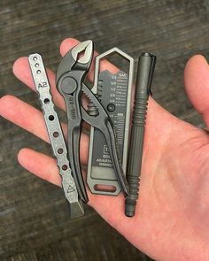 a hand holding several different tools in it