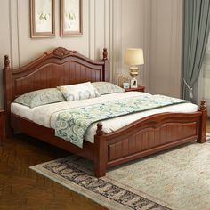 Rubberwood Solid Color Bed Frame Traditional Camelback Standard Bed for Home Queen Size Bed Sets, Wood Bedroom Sets, Designer Bed, California King Bedding, Bedroom Sets Queen