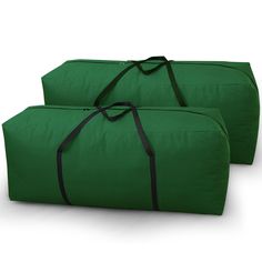 two large green bags with black straps on each one and the other is folded up