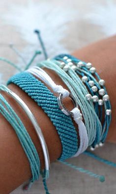 Bracelets With Beads, Turquoise Bracelets, Pretty Bracelets, Girl Stuff, Bijoux Diy, Diamond Bracelets