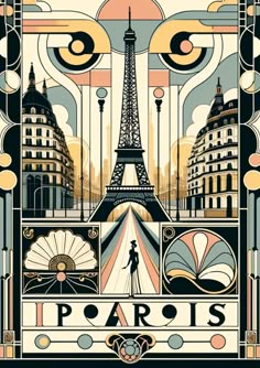 the poster for paris is shown in black and white