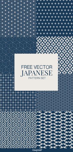 a set of japanese patterns in blue and white with the text free vector japanese pattern set