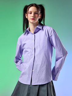 Composition : COTTON 100%Color : Purple_ONE-SIZE FITS ALLCountry of Origin : KOREA Purple Long Sleeve Relaxed Fit Blouse, Purple Relaxed Fit Long Sleeve Blouse, Purple Relaxed Fit Button-up Tops, Casual Purple Blouse Relaxed Fit, Purple Relaxed Fit Button-up Blouse, Relaxed Fit Lavender Cotton Shirt, Purple Relaxed Fit Shirt For Work, Purple Relaxed Fit Shirt For Workwear, Collared Purple Shirt For Spring