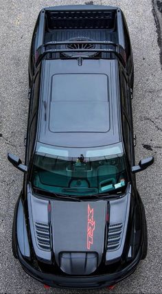 the top view of a black sports car