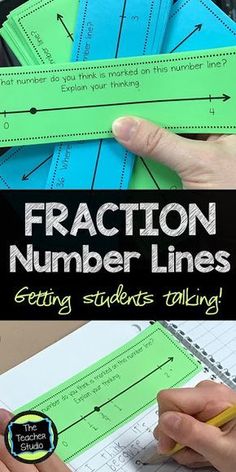 two hands writing on paper with the words fraction number lines in front of them and another hand holding a pencil